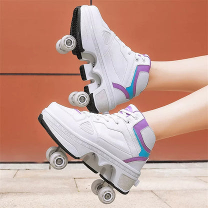 Double wheel row sneakers for boys and girls with PU wheels in various colors