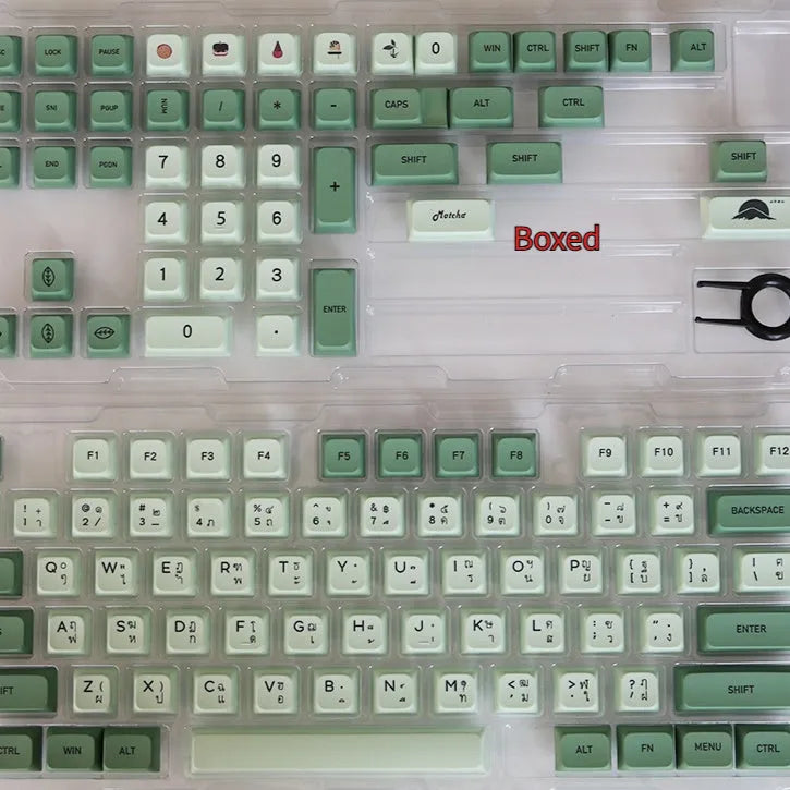 124 PBT keycaps with matcha theme and dye-sublimated legends for mechanical keyboards