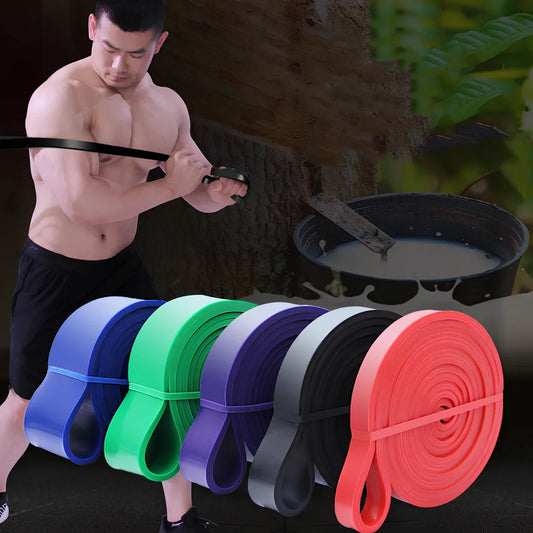 Plastic resistance band showing 2080mm length with width measurement indicators at 12mm, 20mm, 32mm, and 45mm points
