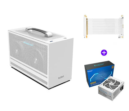 Three Hummingbird Portable ITX desktop computer chassis in titanium grey with tinned steel construction
