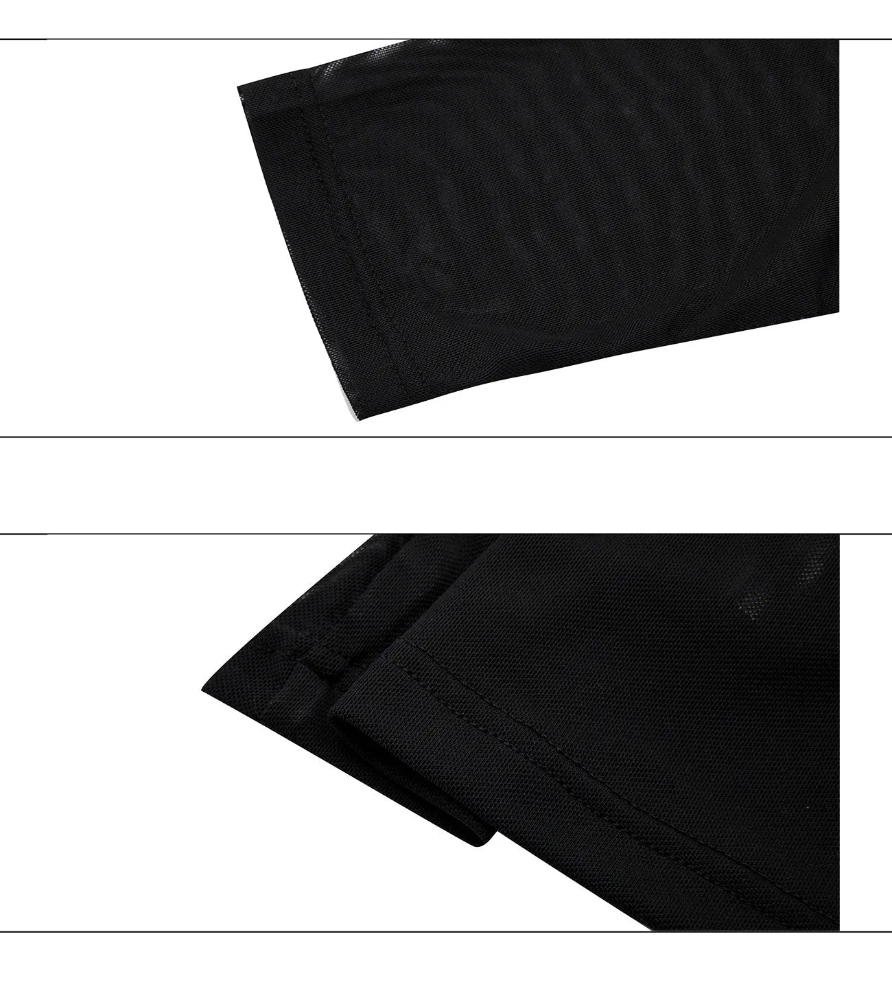 Man wearing a black slim-fit niche mesh long sleeve base layer shirt.