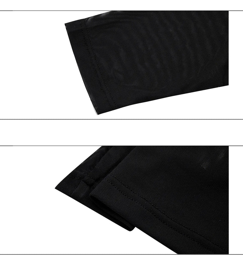 Men's niche mesh slim-fit base layer shirt, long sleeve ice-feeling fabric, polyester spandex blend, tight-fitting bottoming top, sizes S M L XL, black or white colour, Asian sizing guide included