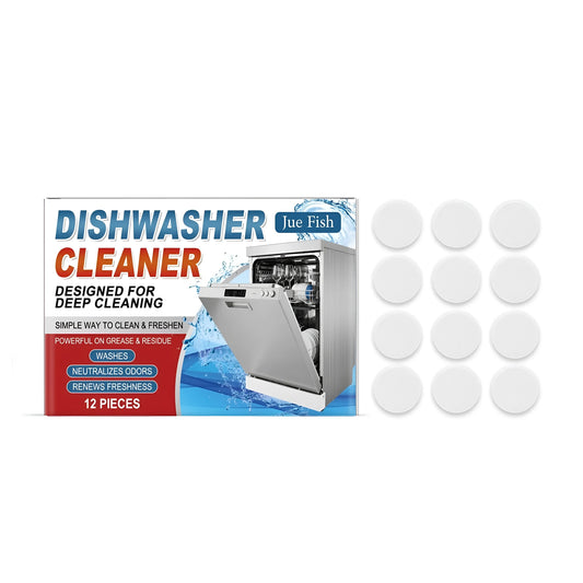 Box of 12 dishwasher cleaning tablets with descaling formulation