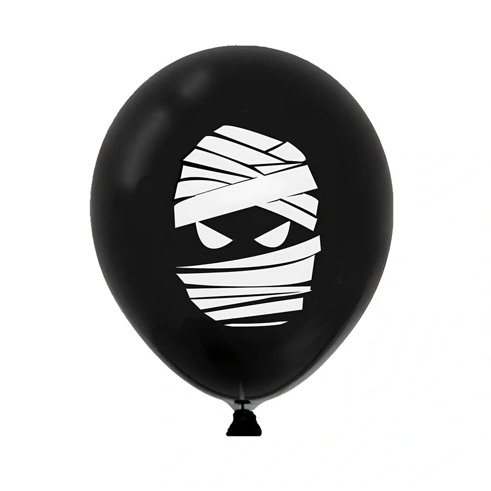 Halloween balloon decoration set with 10 printed latex balloons showing ghost and skeleton designs