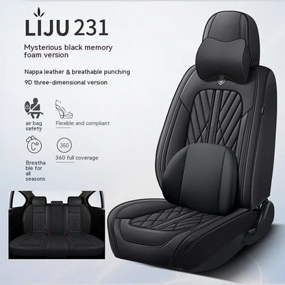 Five-seat leather car cushion set in multiple colour options with hemmed edges