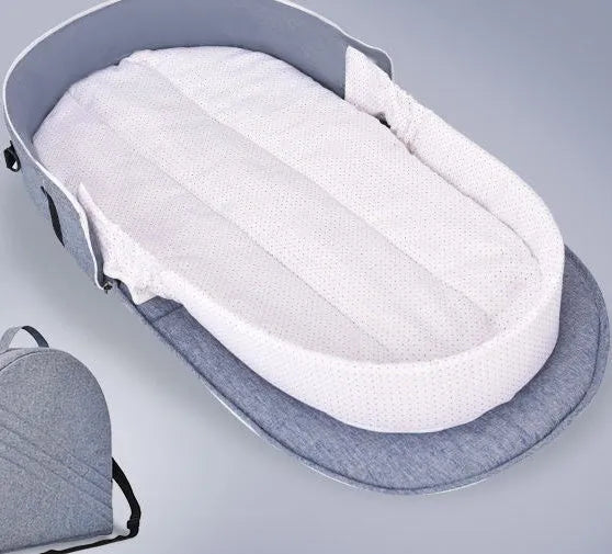 Portable foldable baby bed with mosquito net, cotton linen fabric, unfolded 88x45x12.5cm