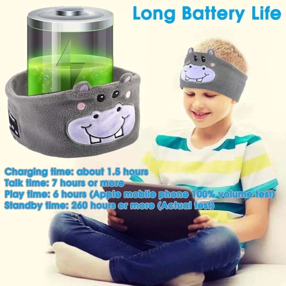 Bluetooth animal headband sleep mask with dinosaur hood showing integrated speakers and wireless design