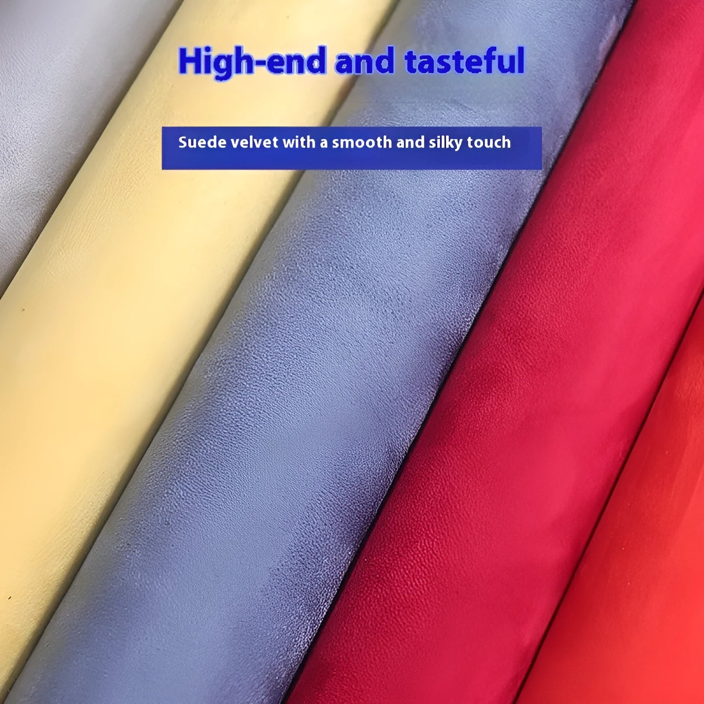 Rolls of self-adhesive leather suede in multiple colours showing texture and adhesive backing.