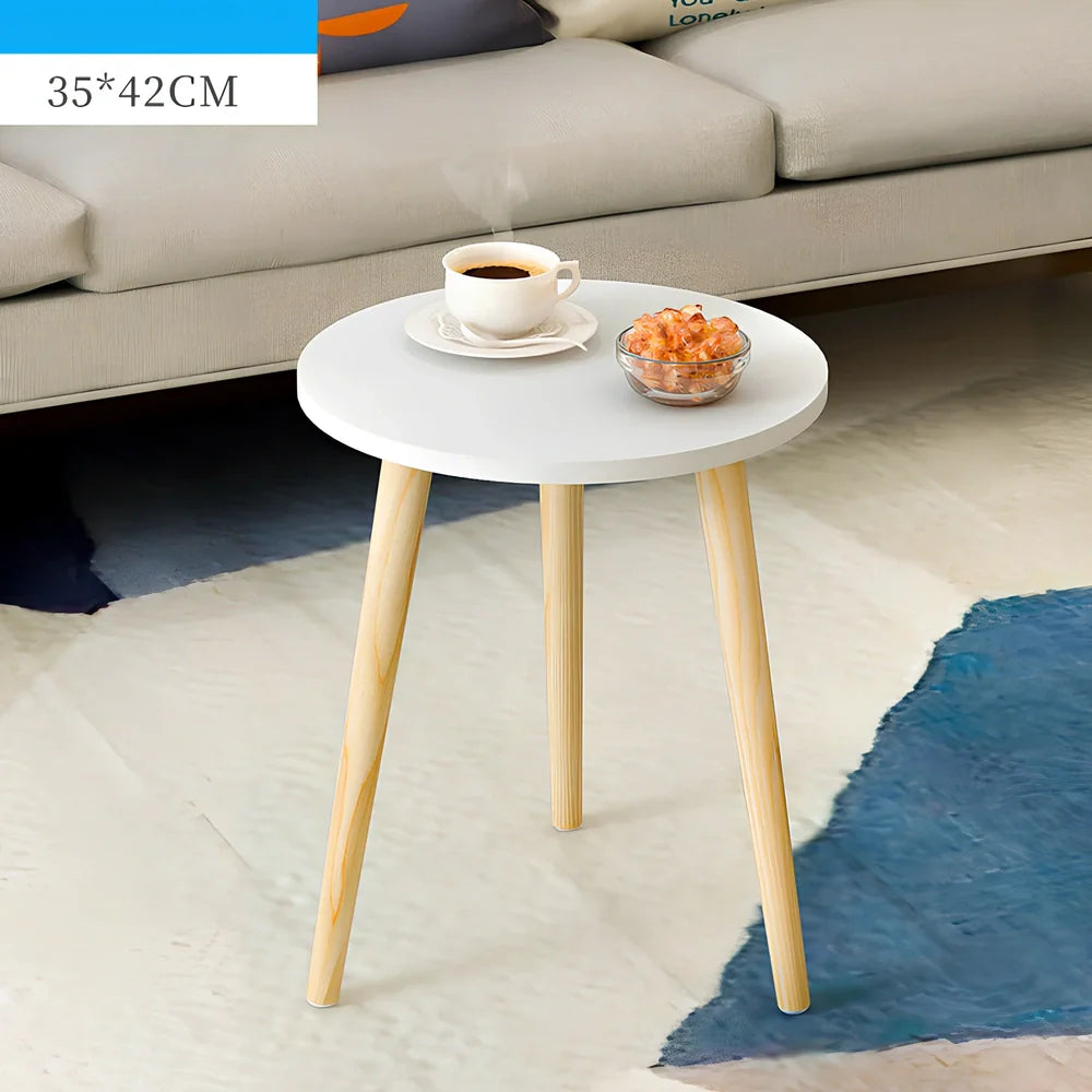 Solid wood round coffee table with 35cm diameter and 42cm height in white finish