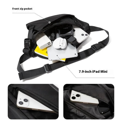 Black men's 8-inch Oxford fabric chest bag with slanted Japanese leisure design