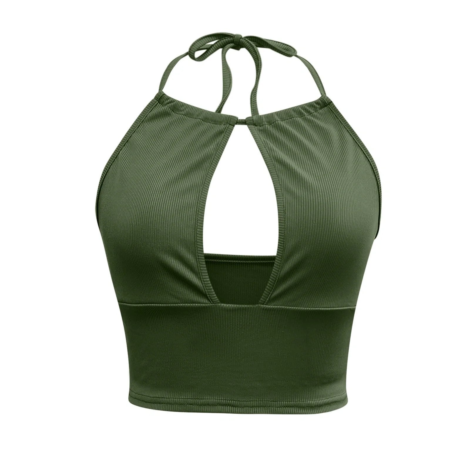 Women's summer halter vest with hollow design in green, black, and khaki