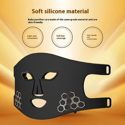 Black LED photon light therapy facial mask for at-home skin treatment on wrinkles and acne.