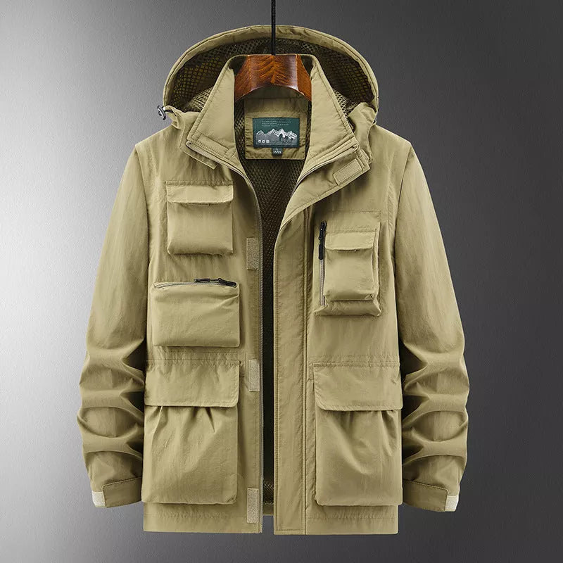 Outdoor Shell Jacket Overalls Jacket in Black, Army Green, Khaki with size patch pocket