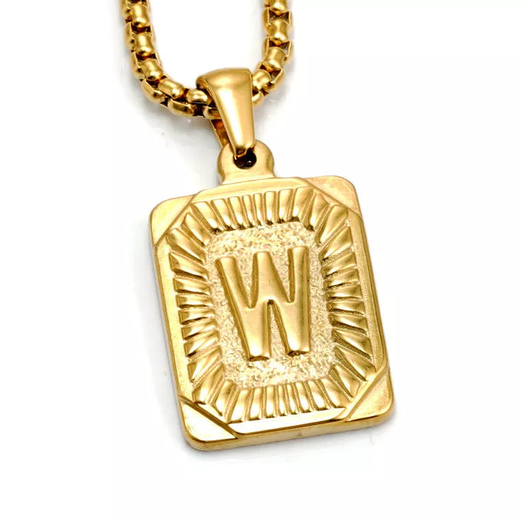 Men's gold-plated titanium steel letter necklace with pearl chain, customizable pendant