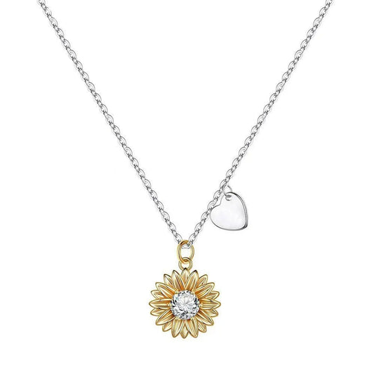 925 silver sunflower necklace with adjustable chain showing geometric daisy pendant design and cross chain detail