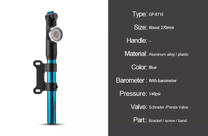 High-pressure bicycle pump with ergonomic handle and anti-skid base for stable, efficient tire inflation