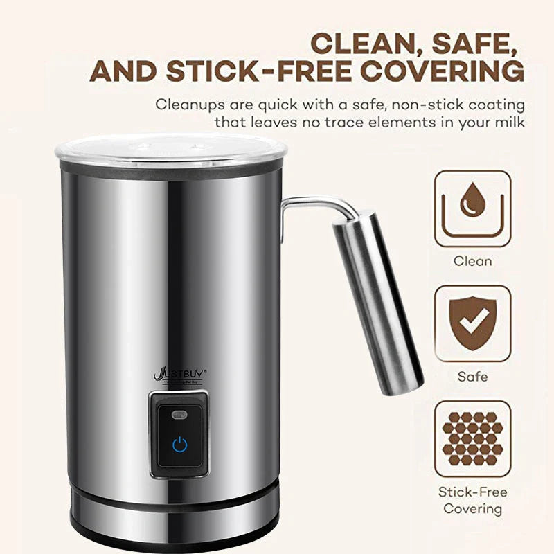 Stainless-steel electric milk frother for coffee and cappuccino