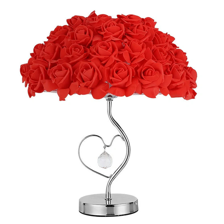 Rose heart-shaped table lamp with metal base in blue colour, measuring 44cm tall