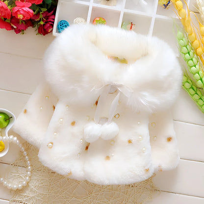 Infant cape in cotton blend, sizes 70cm to 100cm, available in beige, pink, purple, red and white