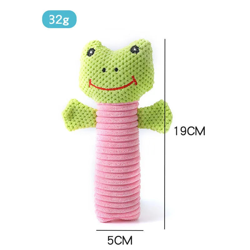 19cm dog dental squeaky toy in calf, frog, or puppy design with plaque-reducing chewing surface
