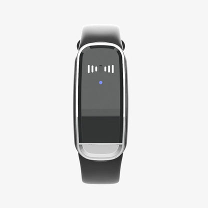 Ultrasonic mosquito repellent wristband in black and white colours showing compact wearable design
