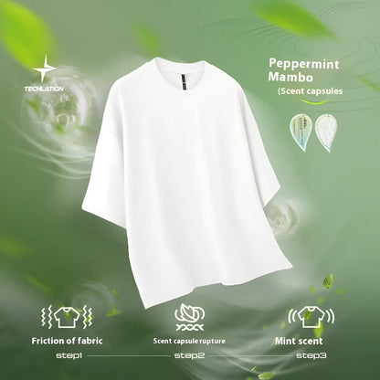 Men's sand grey loose fit cotton-polyester short sleeve T-shirt displayed flat