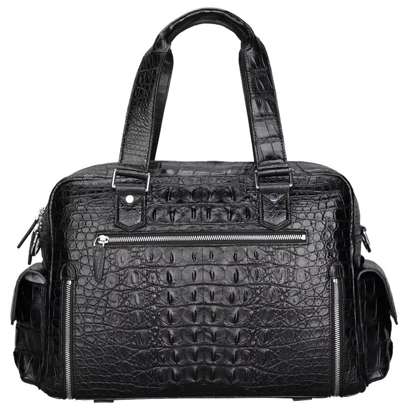 Genuine crocodile leather men's travel bag with multifunctional compartments
