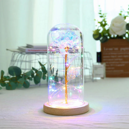 Enchanted Forever Rose in Glass LED Light Christmas Decoration with wooden base
