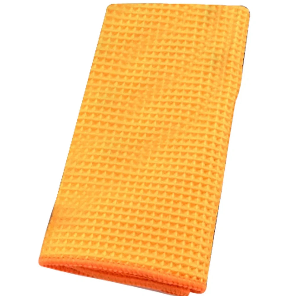 Orange and grey 40x40cm wafer-style car wash towel with microfiber texture