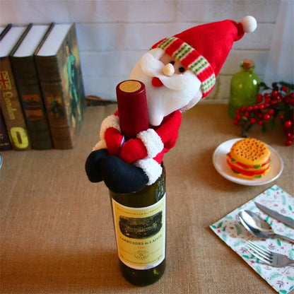 Festive Christmas wine bottle socks in vibrant colors, perfect for holiday decor