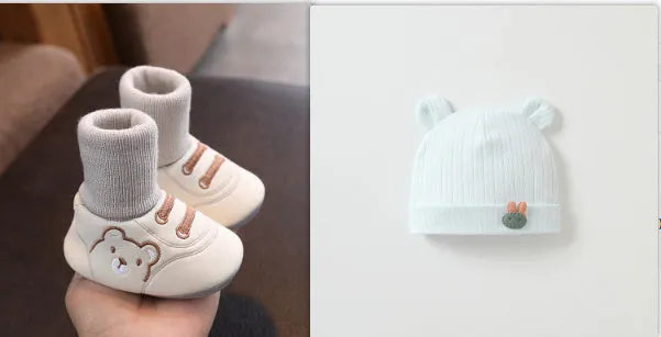 Baby cloth shoes in pink, blue, or khaki with non-slip sole, indoor toddler shoes, inner lengths 11cm to 13cm