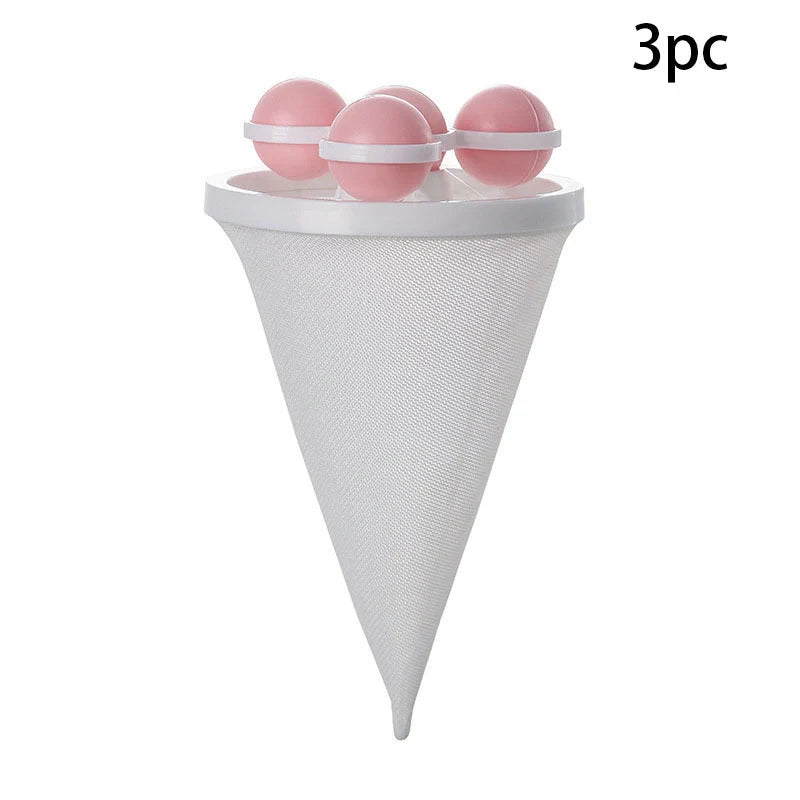 Ultra-fine mesh washing machine lint catcher in purple, blue, and pink