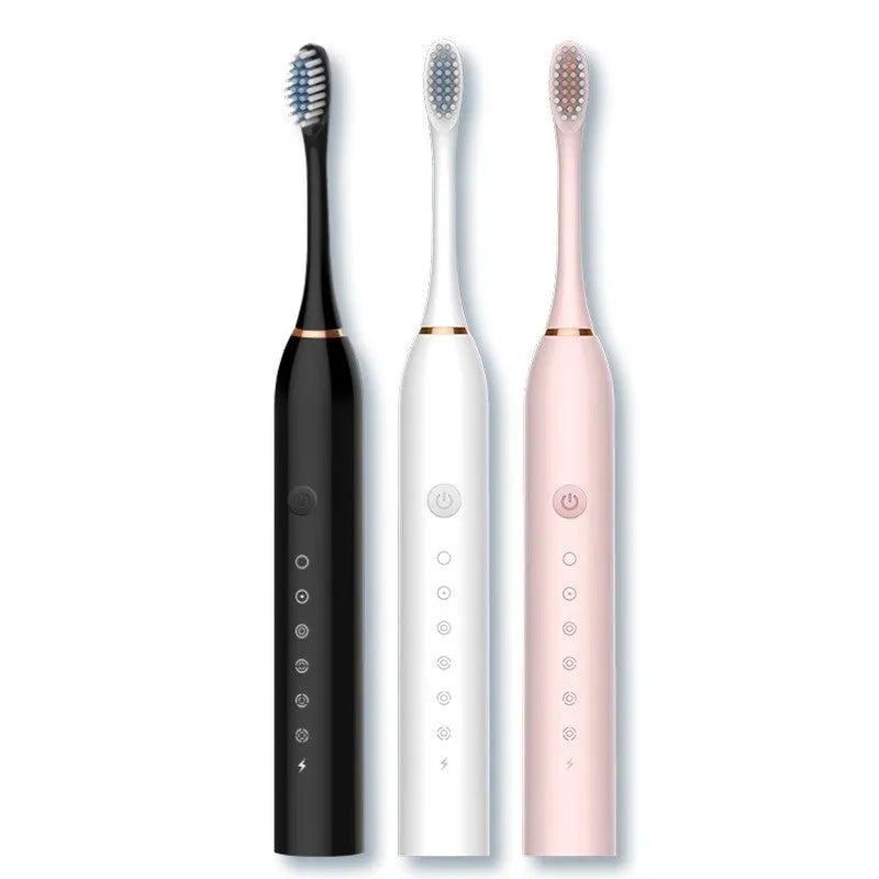 Rechargeable automatic electric toothbrush in X3 Black, Pink or White with 8 brush heads and travel box.