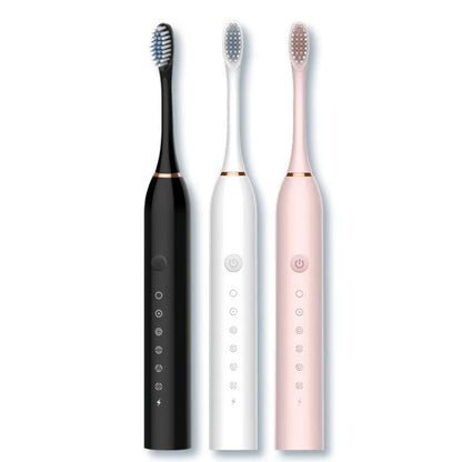 Rechargeable automatic electric toothbrush in X3 Black, Pink or White with 8 brush heads and travel box.