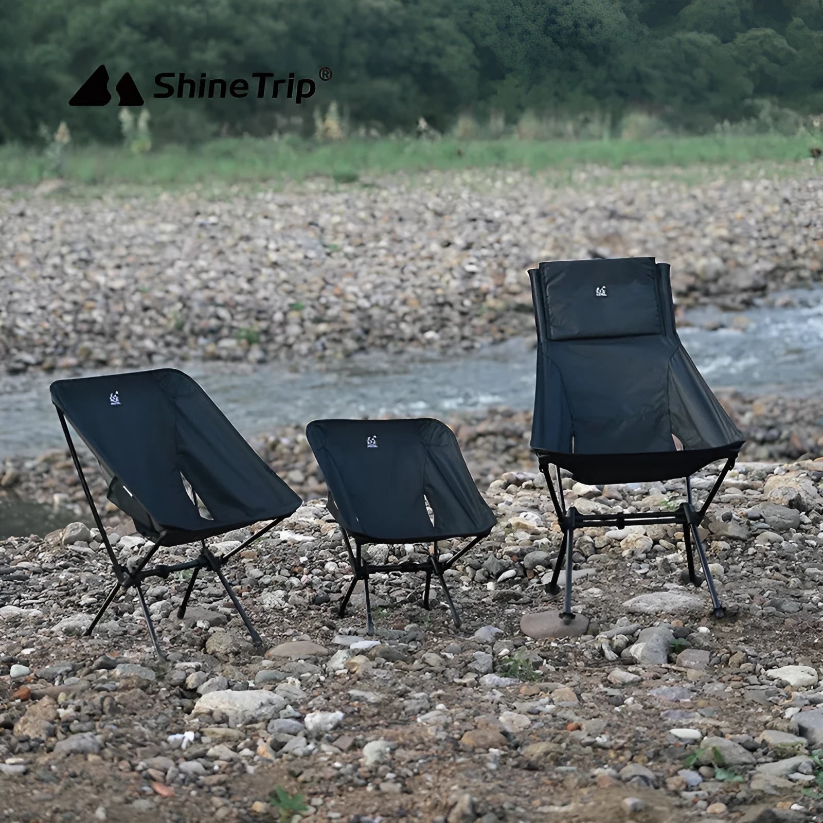 Aluminium alloy folding moon chair in outdoor setting with Oxford cloth seating and foldable frame