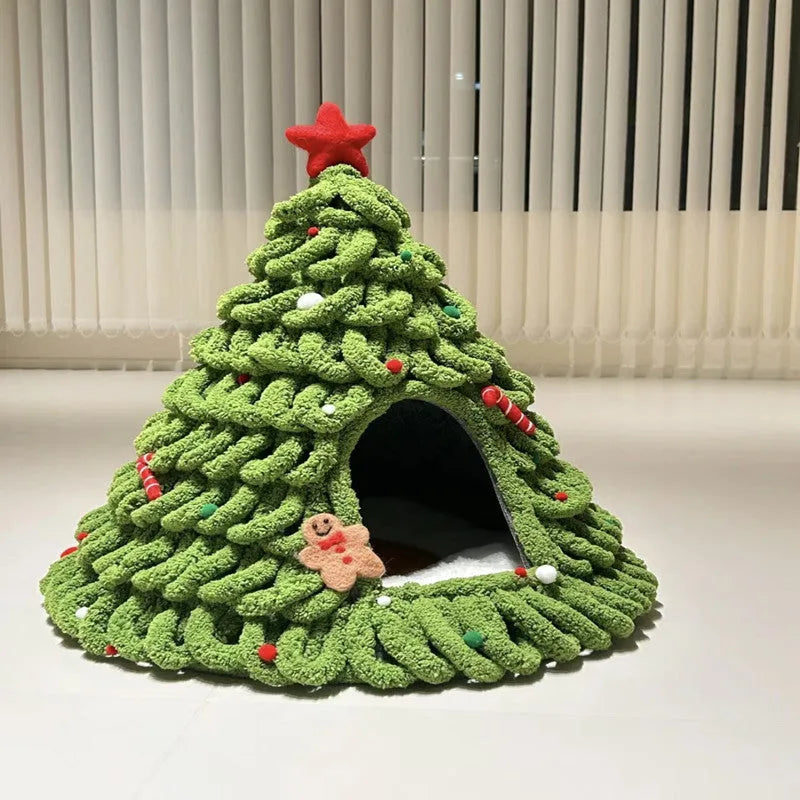 Grey felt cone-shaped cat house with tent design for indoor pets