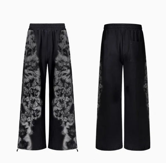 Street trendy printed loose trousers set with hoodie, seven-inch pants, and trousers in coordinated colours