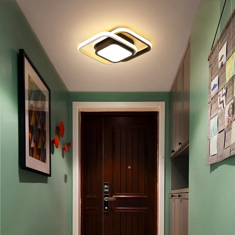 Modern Nordic-style aluminium ceiling light shown in round and square shade options.