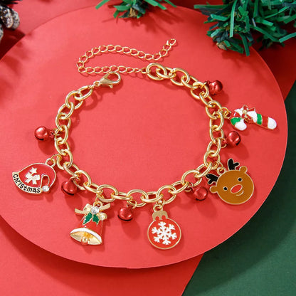 Festive Christmas Metal Chain Bracelet with Santa Claus and snowflake designs
