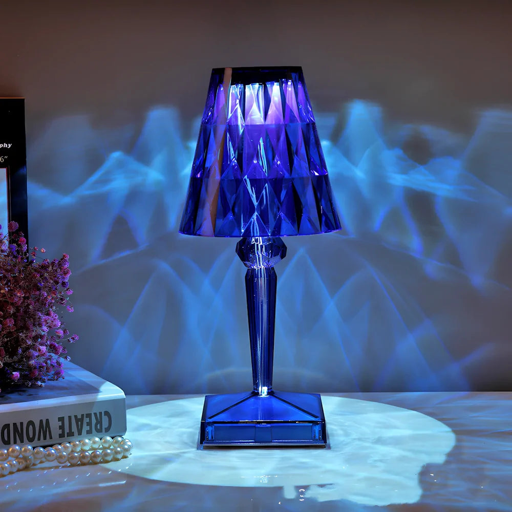 Diamond Crystal rechargeable table lamp with acrylic holder and multiple colour finishes