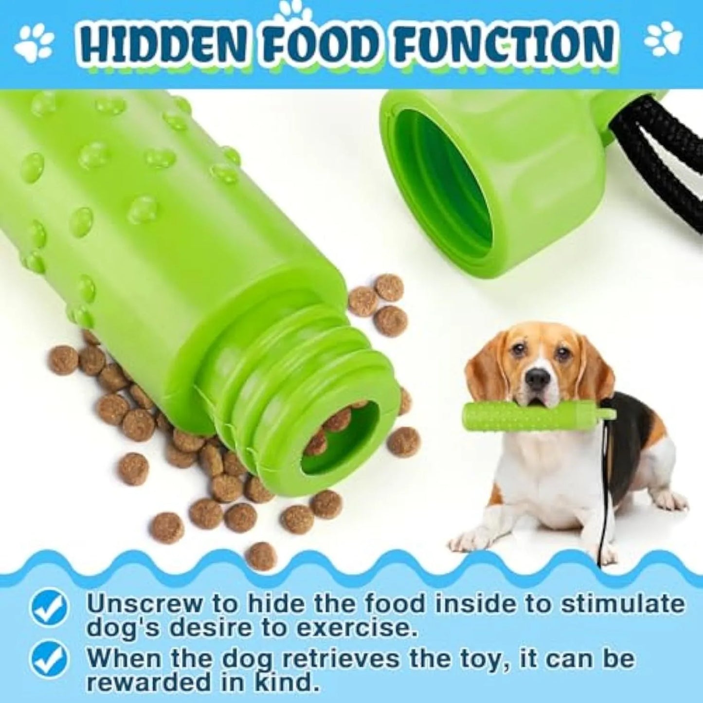 Two bright red and green floating TPR dog toys with ropes for water fetch and food hiding.