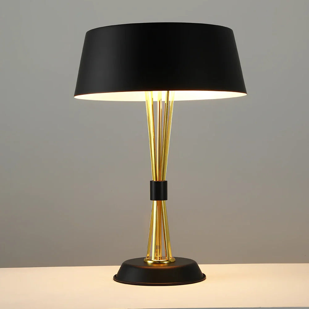 European style iron table lamp, 35cm diameter base, 66cm height, black or white finish with LED bulb and metal lampholder