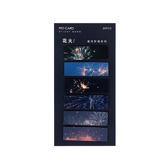 Night sky star index post-it notes set showing six celestial colour variations