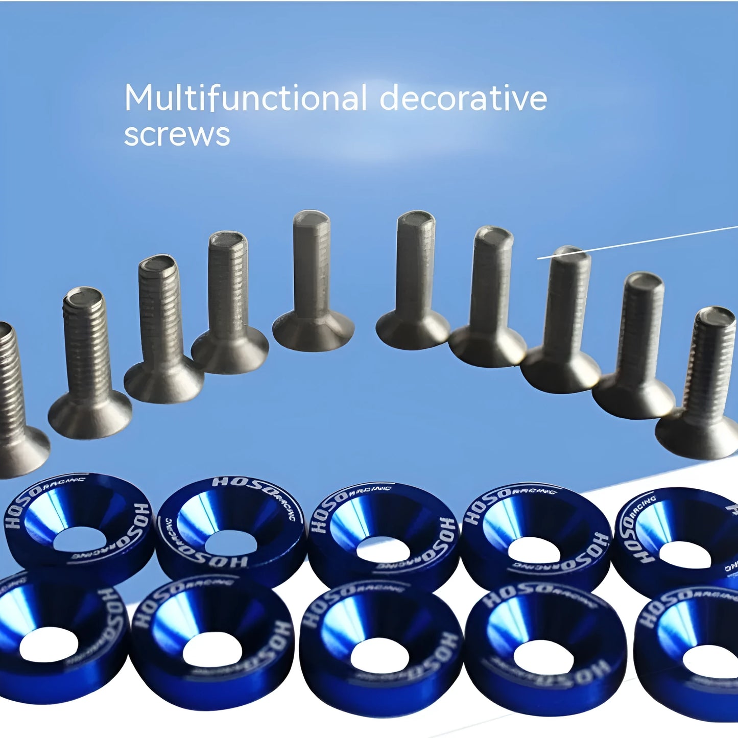 Car modification gasket screw kit showing screws in 8 different colours