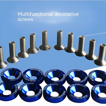 Car modification gasket screw kit showing screws in 8 different colours
