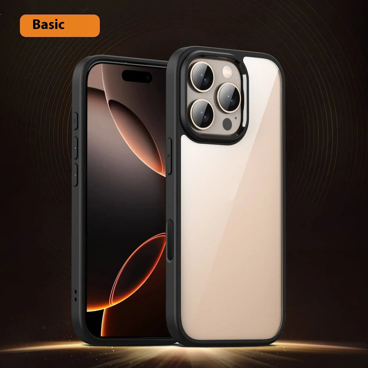 Transparent light colour magnetic phone case for iPhone 16 series showing airbag protection elements.