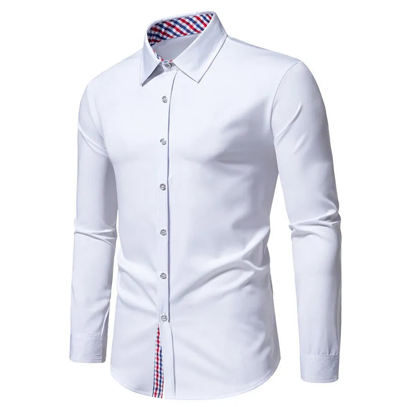 Men's loose fit plaid long-sleeved shirt in polyester blend fabric available in three colours