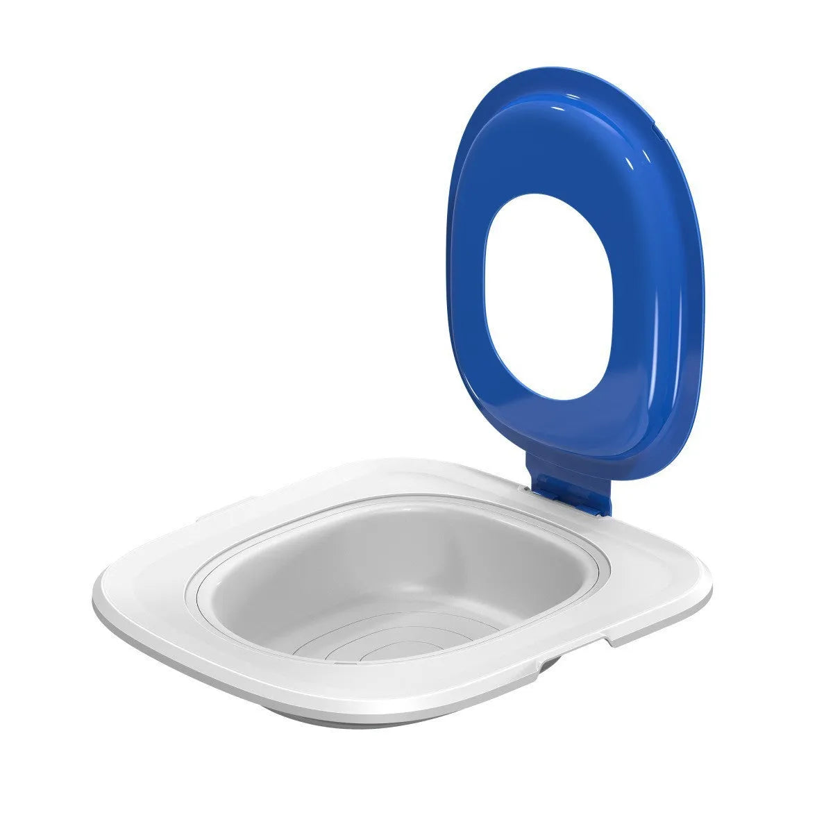 Fifth Generation cat litter training toilet with upper tray and anti-track base mat in blue.