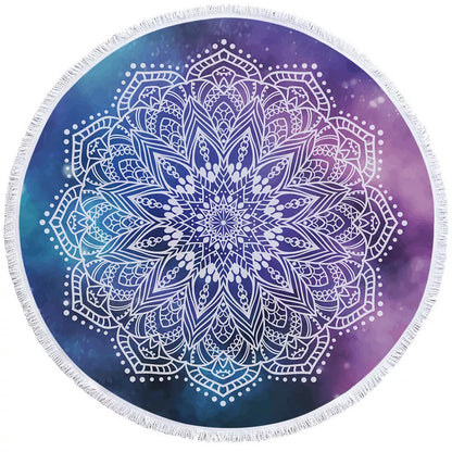 Round printed polyester towel mat for beach, yoga, and home decor with vibrant 3D patterns