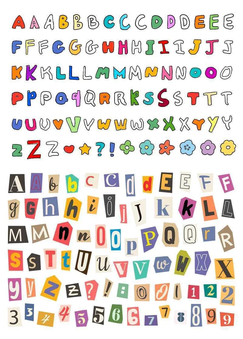 English letters and numbers symbol label sticker material decoration stickers in cute style with 5 sets